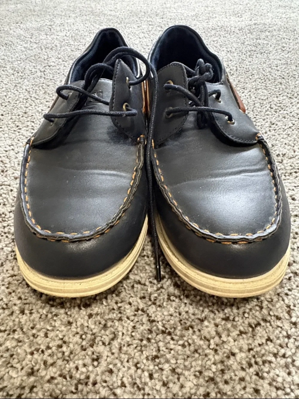 Joseph Allen Navy and Tan Leather Boat Moccasins